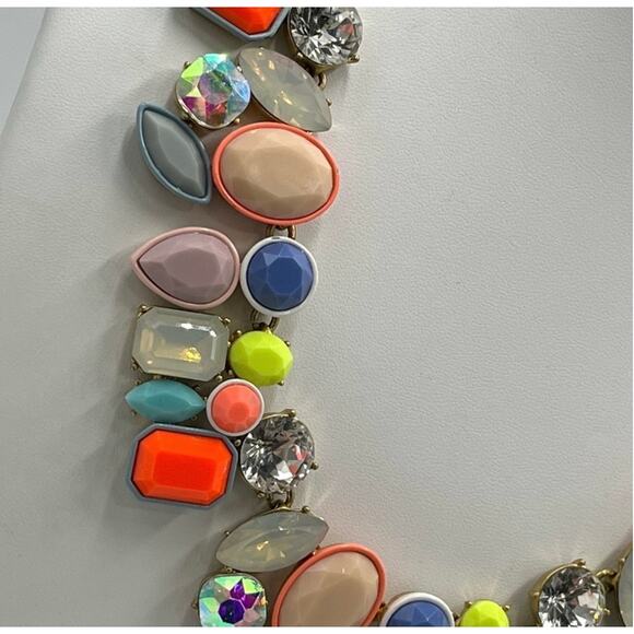 J. Crew Brûlée Neon Pastel Multicolor Fiesta Rhinestone Crystal Cluster Necklace - Picture 3 of 16